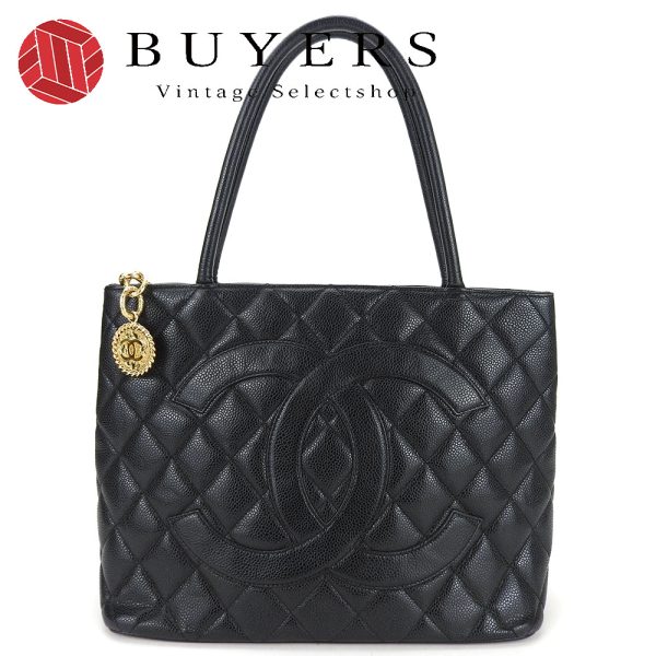 24698 1 Chanel Tote Caviar Skin Coco Mark Leather Tote Bag Black