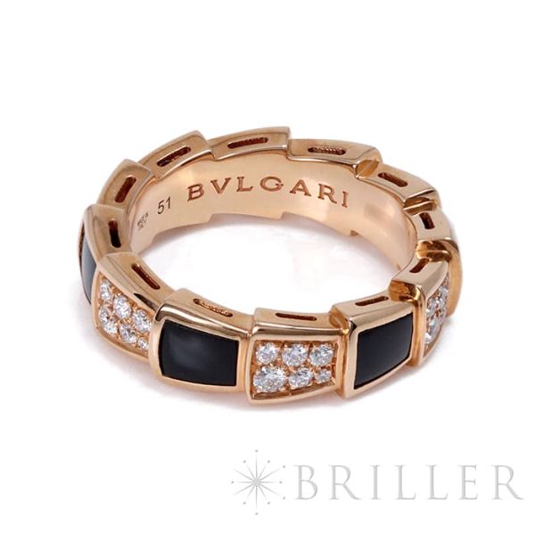 2717016840602 2 BVLGARI Serpenti Viper Ring Pink Gold Diamond Onyx