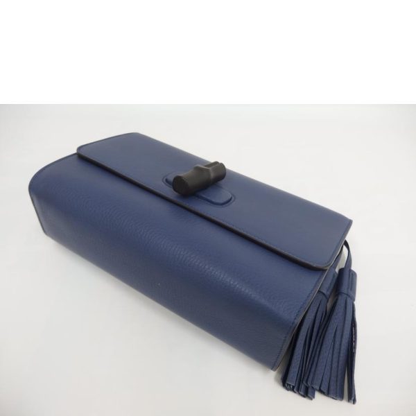 28332 4 Gucci Bamboo Chain Small Leather Shoulder Bag Navy