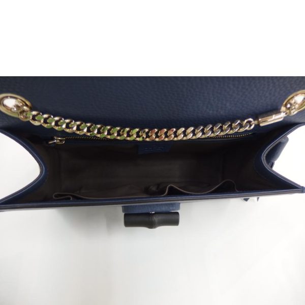 28332 5 Gucci Bamboo Chain Small Leather Shoulder Bag Navy