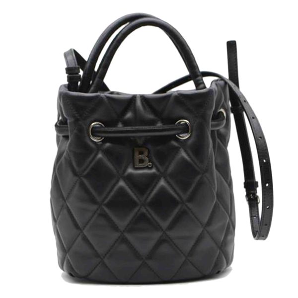 28387 1 Balenciaga B Bucket Quilting Leather Handbag Black