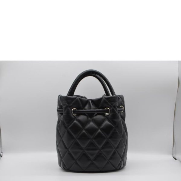 28387 2 Balenciaga B Bucket Quilting Leather Handbag Black