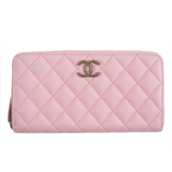 29511 1 Chanel Matelasse Caviar Skin Long Wallet Pink