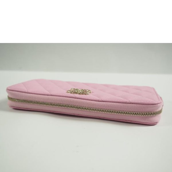 29511 3 Chanel Matelasse Caviar Skin Long Wallet Pink