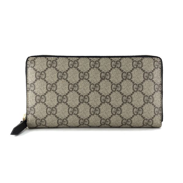 2h001595 01 Gucci Linea GG Supreme Canvas Wallet Long Round Zipper Beige Black