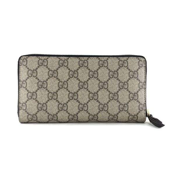 2h001595 02 Gucci Linea GG Supreme Canvas Wallet Long Round Zipper Beige Black