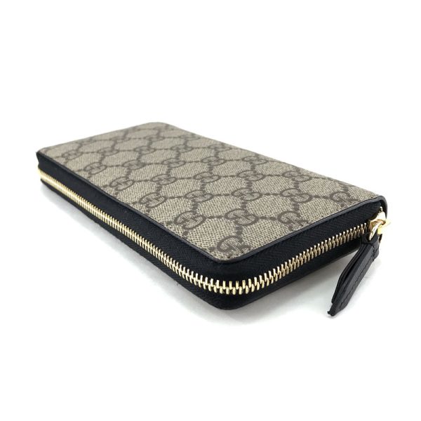 2h001595 03 Gucci Linea GG Supreme Canvas Wallet Long Round Zipper Beige Black