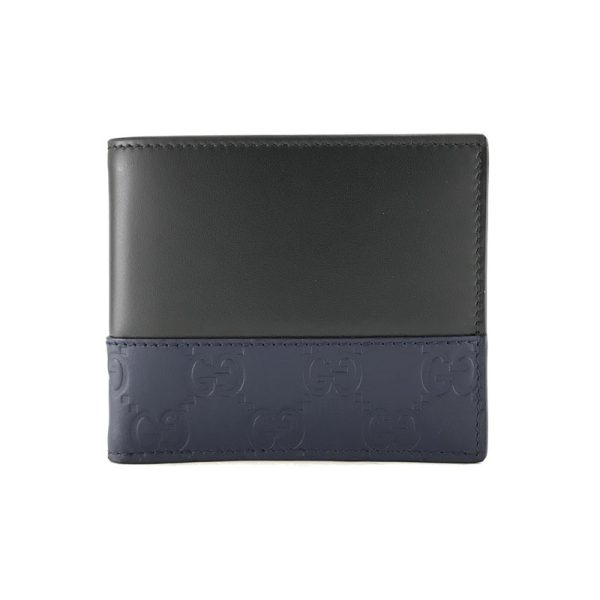 2h001681 01 Gucci Guccisima GG Pattern Leather Wallet Bifold No Coin Purse Black Dark Blue