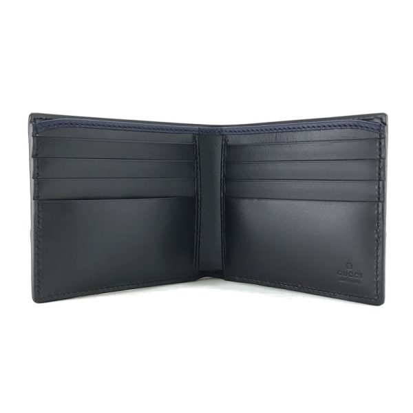 2h001681 04 Gucci Guccisima GG Pattern Leather Wallet Bifold No Coin Purse Black Dark Blue