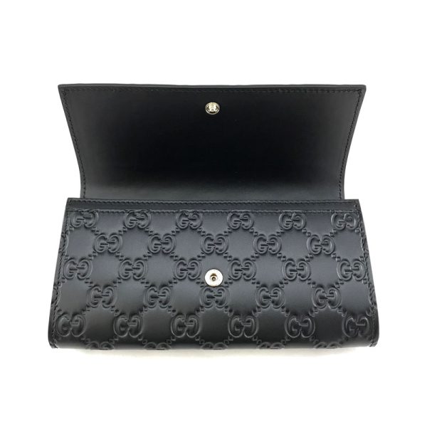 2h002062 04 Gucci Bowie Ribbon GG Pattern Guccisima Leather Wallet Bifold Flap Black