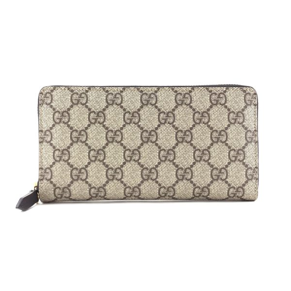 2h002329 01 Gucci Linea GG Supreme Canvas Wallet Long Round Zipper Beige Black