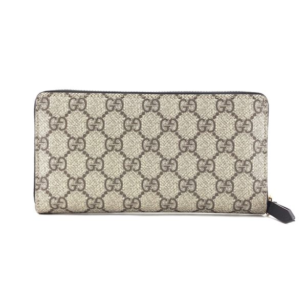 2h002329 02 Gucci Linea GG Supreme Canvas Wallet Long Round Zipper Beige Black