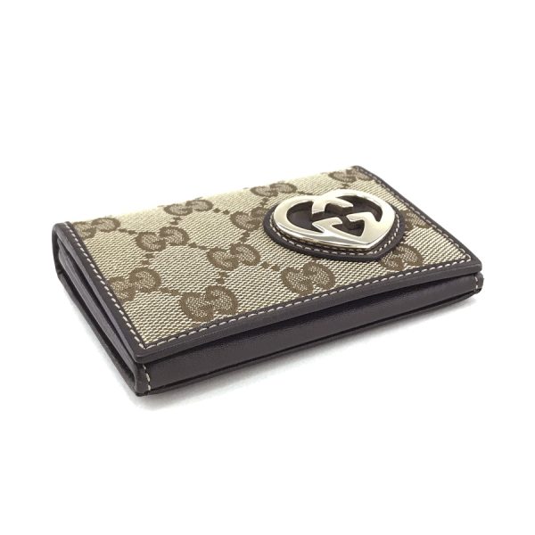 2h002535 03 Gucci Lovely Heart Motif GG Canvas Leather Card Case Business Card Holder Beige Dark Brown