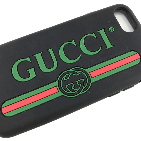 2h002937 06 Gucci Vintage Logo Silicone Rubber Case iPhone7 8 Black