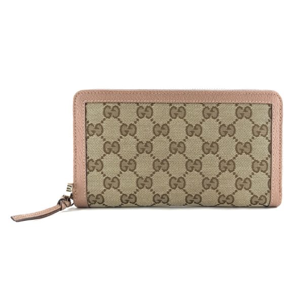 2h003073 01 Gucci Bree GG Canvas Leather Wallet Long Round Zipper Beige Light Pink