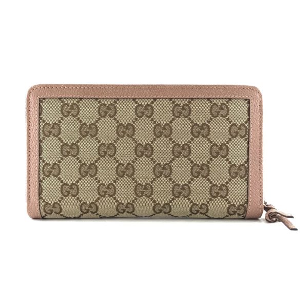 2h003073 02 Gucci Bree GG Canvas Leather Wallet Long Round Zipper Beige Light Pink