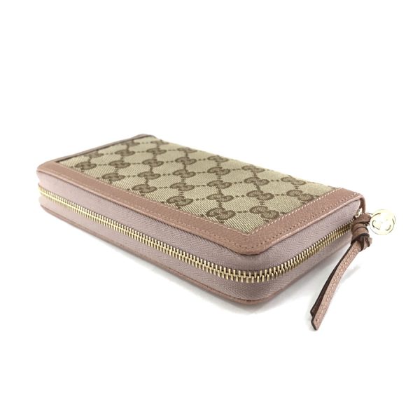 2h003073 03 Gucci Bree GG Canvas Leather Wallet Long Round Zipper Beige Light Pink