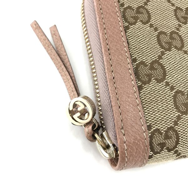 2h003073 06 Gucci Bree GG Canvas Leather Wallet Long Round Zipper Beige Light Pink