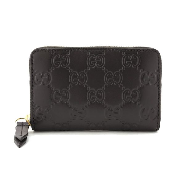 2h003264 01 Gucci GG Pattern Guccisima Leather Card Case Coin Case Business Card Holder Round Zipper Dark Brown