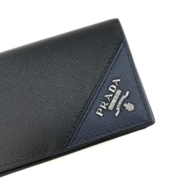 2h003716 06 Prada Saffiano Leather Card Case Black Blue