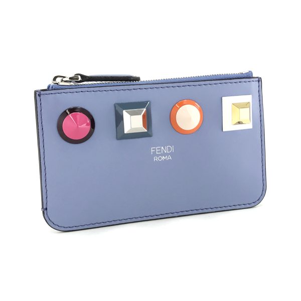 2h004167 01 Fendi Leather Key Case Rainbow Studs Blue