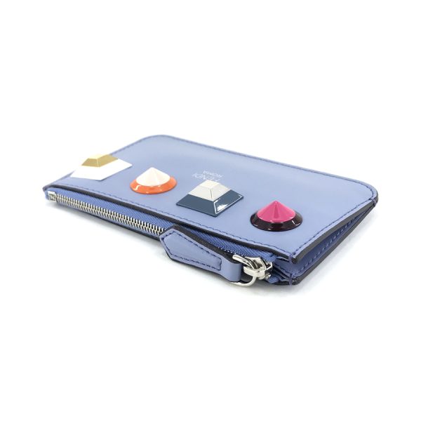 2h004167 03 Fendi Leather Key Case Rainbow Studs Blue