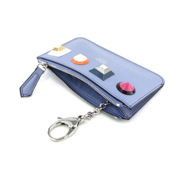 2h004167 04 Fendi Leather Key Case Rainbow Studs Blue