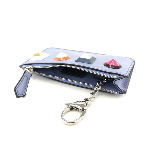 2h004167 05 Fendi Leather Key Case Rainbow Studs Blue