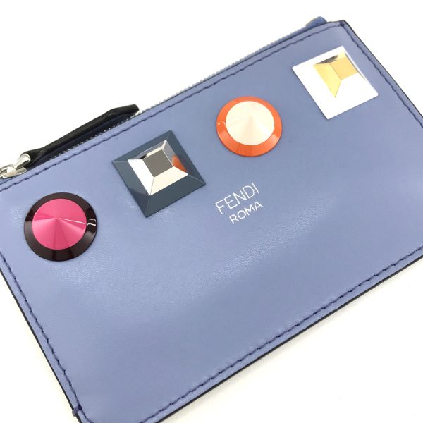 2h004167 06 Fendi Leather Key Case Rainbow Studs Blue