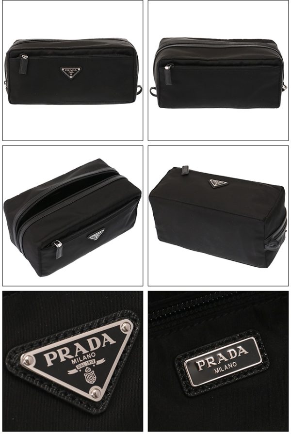 2na029 064 f0002 2 Prada Saffiano Leather Travel Pouch Triangle Logo Black