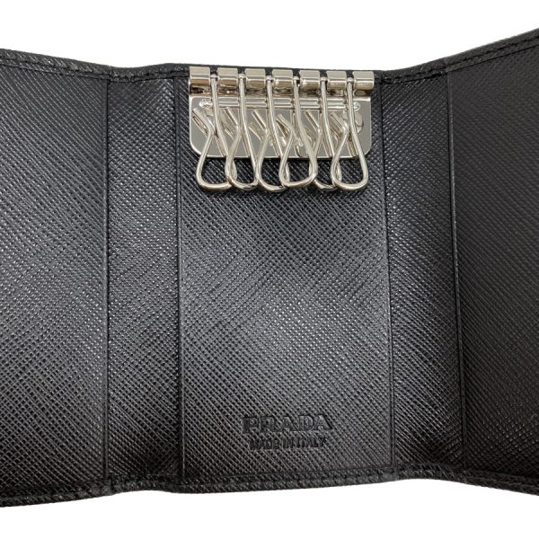 2pg222 ghh f0002 04 Prada 6 Rows Saffiano Leather Key Case Black