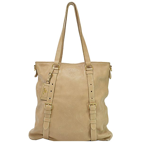 3 Prada Leather Alloy Tote Shoulder Bag Beige