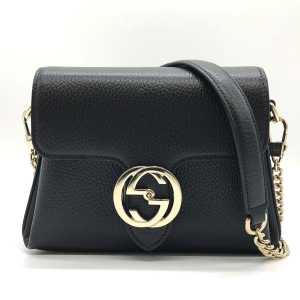 3 gu231111 2u Gucci Interlocking G Chain Leather Shoulder Bag Black