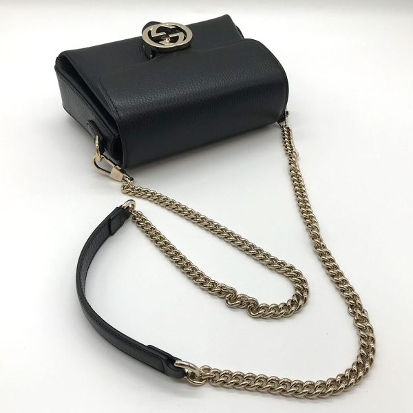 3 gu231111 2u 02 Gucci Interlocking G Chain Leather Shoulder Bag Black