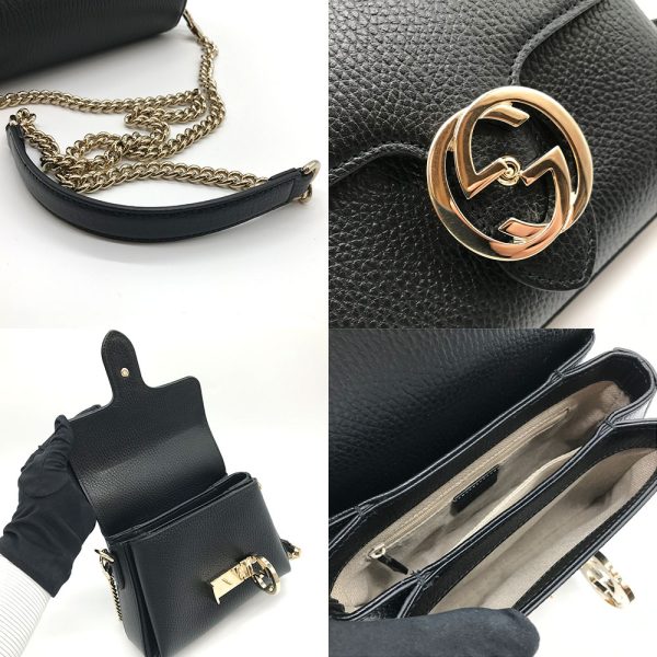 3 gu231111 2u 04 Gucci Interlocking G Chain Leather Shoulder Bag Black