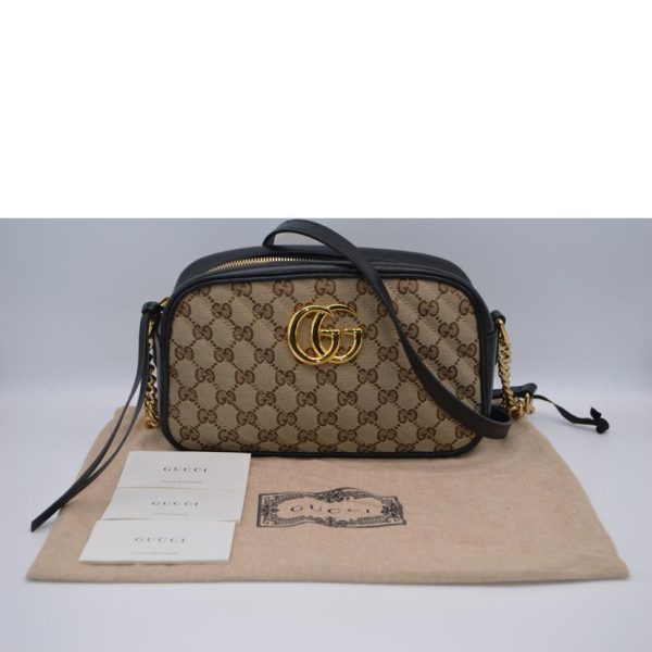 30465 9 Gucci GG Canvas Marmont Chain Leather Shoulder