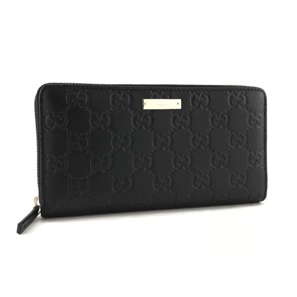 307980 a0v1g 1000 01 Gucci Metal Bar GG Pattern Guccisima Leather Wallet Long Round Zipper Black