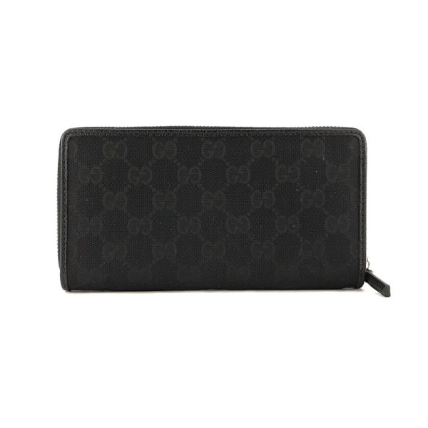 307980 ky91r 1000 02 Gucci Metal Bar GG Pattern GG Canvas Leather Wallet Long Round Zipper Black