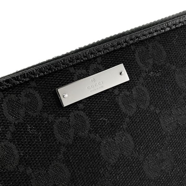 307980 ky91r 1000 06 Gucci Metal Bar GG Pattern GG Canvas Leather Wallet Long Round Zipper Black