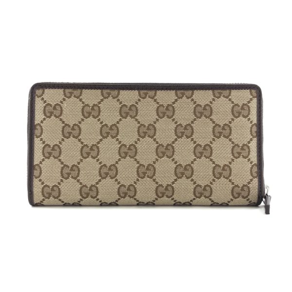 307980 ky91r 9643 02 Gucci Metal Bar Pattern Canvas Leather Wallet Long Round Zipper Beige Brown