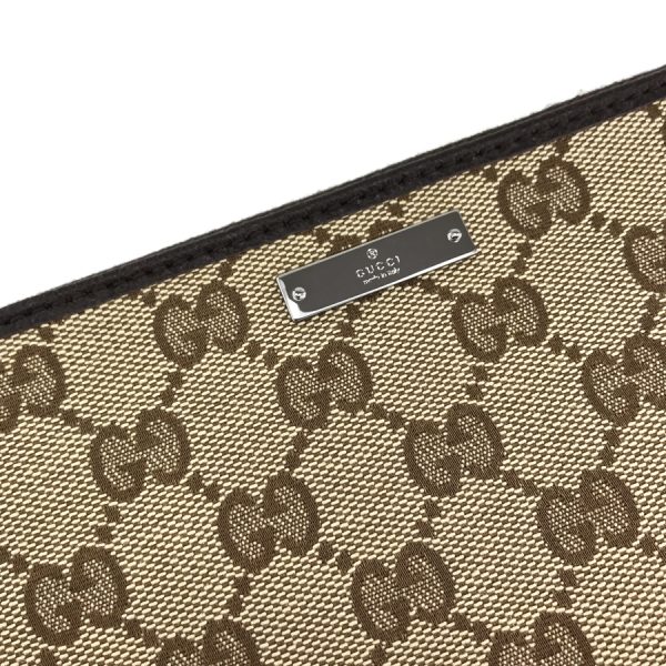 307980 ky91r 9643 06 Gucci Metal Bar Pattern Canvas Leather Wallet Long Round Zipper Beige Brown