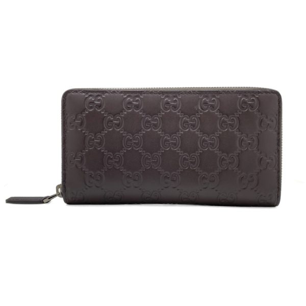 307987 cwc1r 2140 01 Gucci Signature Leather Avel Guccisima Pattern Wallet Long Round Zipper Brown