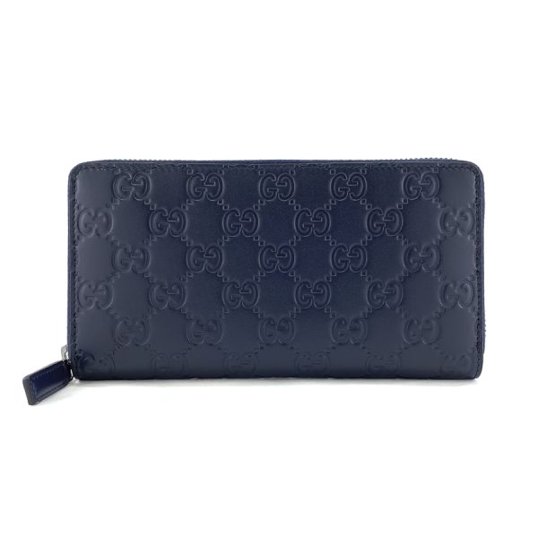 307987 cwc1r 4009 01 Gucci Avel Guccisima Pattern Leather Wallet Long Round Zipper Navy