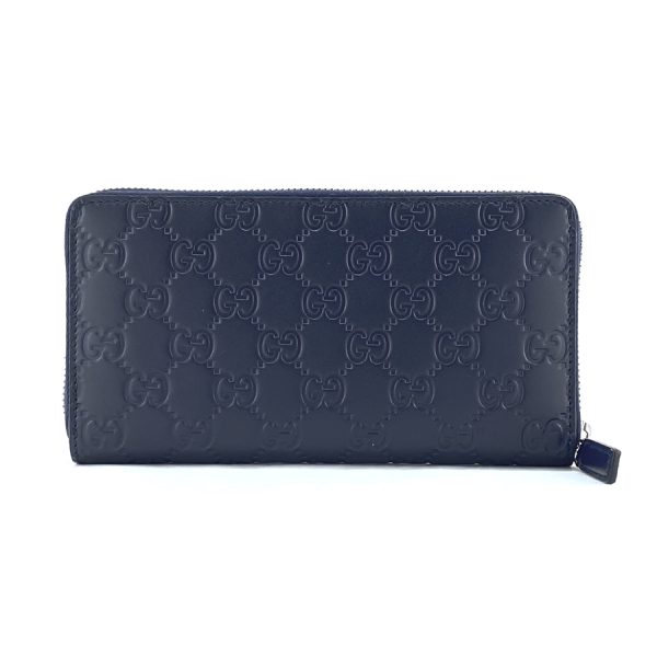 307987 cwc1r 4009 02 Gucci Avel Guccisima Pattern Leather Wallet Long Round Zipper Navy