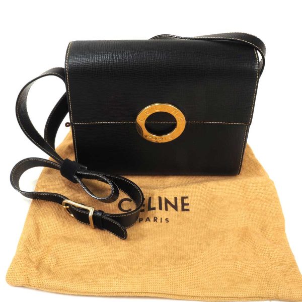 3100448 13n 11 Celine Circle Logo Shoulder Bag Black