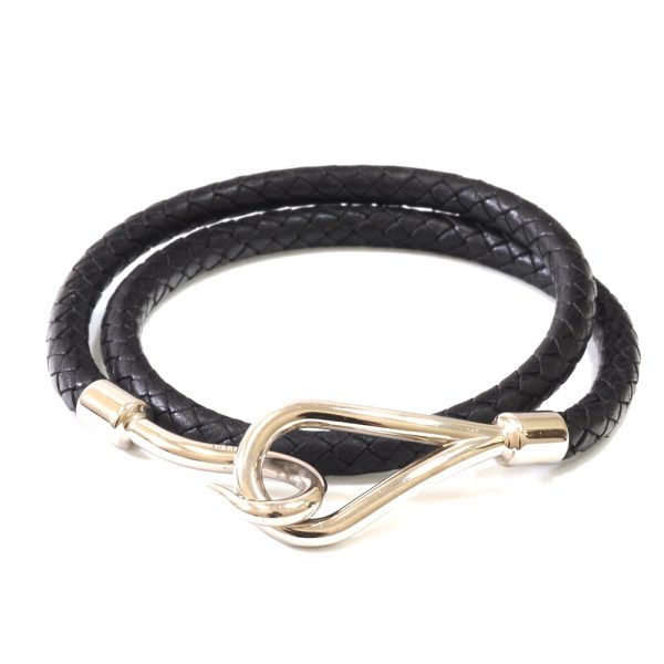 3102352 1n 1 Hermes API Jumbo Leather Double Wrap Bracelet Silver Black