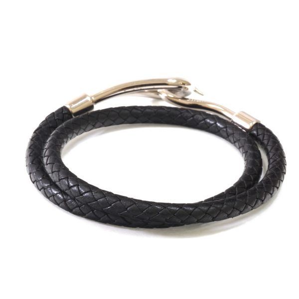 3102352 1n 2 Hermes API Jumbo Leather Double Wrap Bracelet Silver Black