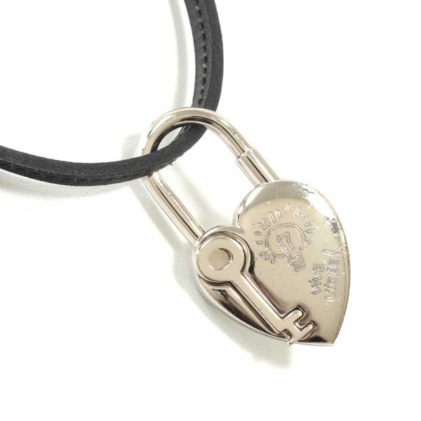 3103464 2n 1 Hermes Kanade Fantasy Lock Heart GP Leather Necklace Silver