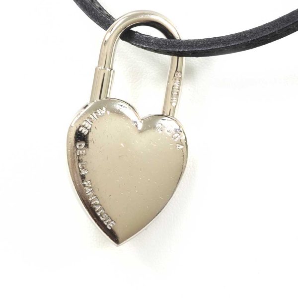 3103464 2n 2 Hermes Kanade Fantasy Lock Heart GP Leather Necklace Silver