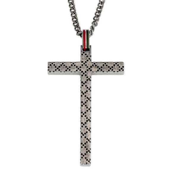 310484 j89l0 8518 01 Gucci Diamantissima Cross Chrome Necklace Silver